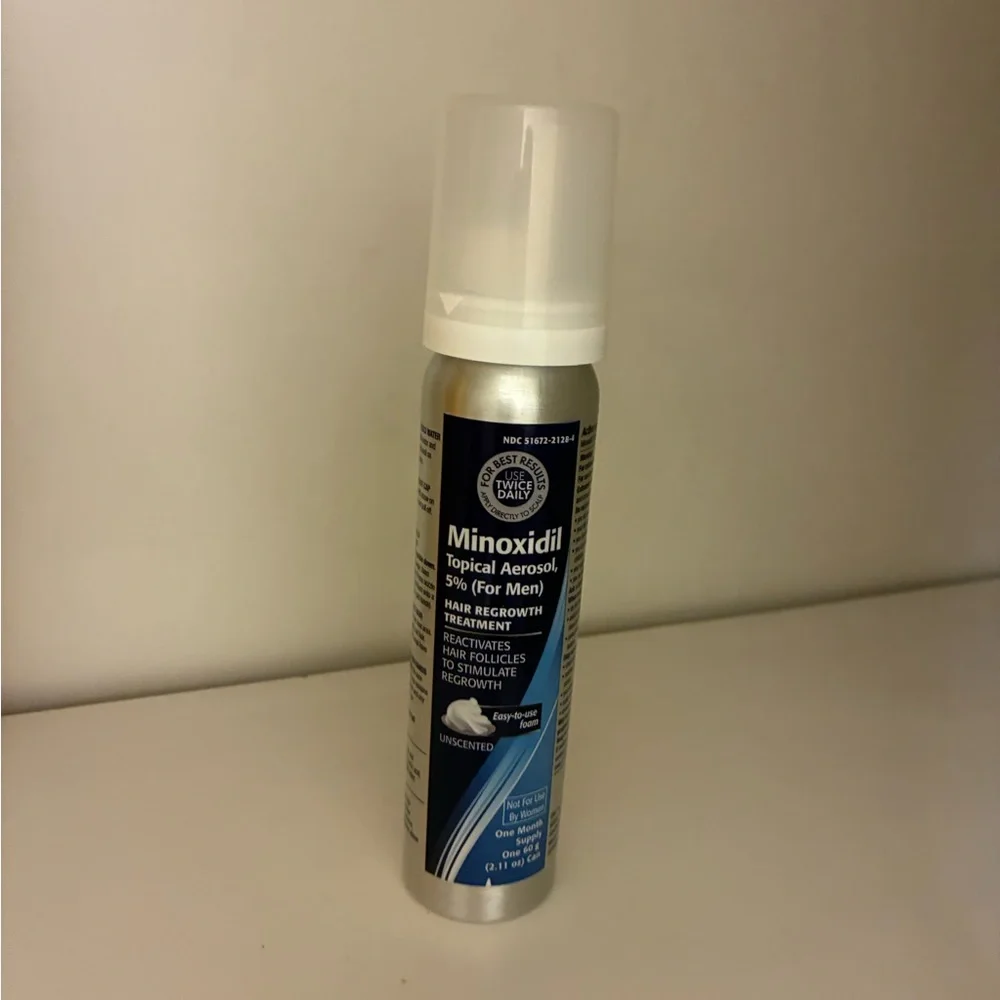 Men’s White and Blue Minoxidil Topical Aerosol